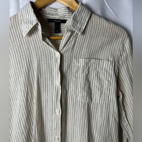 Forever 21 Cream/White Striped Button Down Shirt - Picture 4 of 4